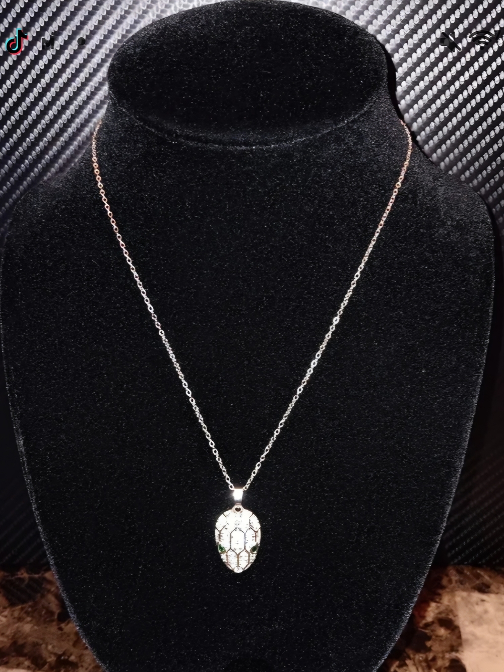 Silver Snake Pendant Necklace with Emerald Eyes - Women's Jewelry